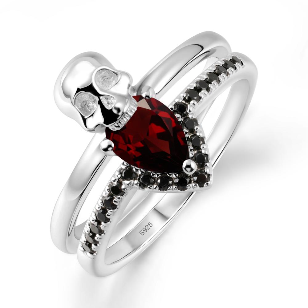 Double Band Skull Garnet and Black Spinel Ring - LUO Jewelry #metal_sterling silver