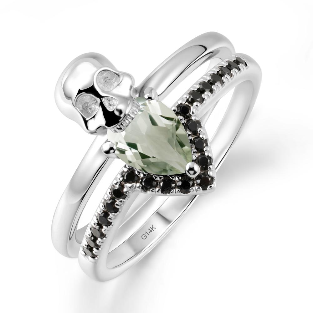 Skull Gothic Green Amethyst and Black Spinel Ring - LUO Jewelry #metal_14k white gold