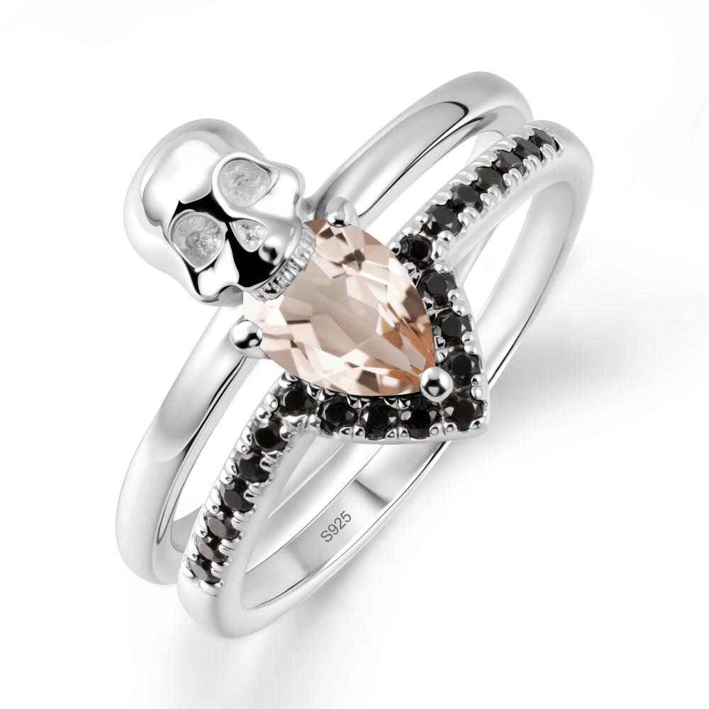 Halloween Skull Morganite and Black Spinel Ring - LUO Jewelry #metal_sterling silver