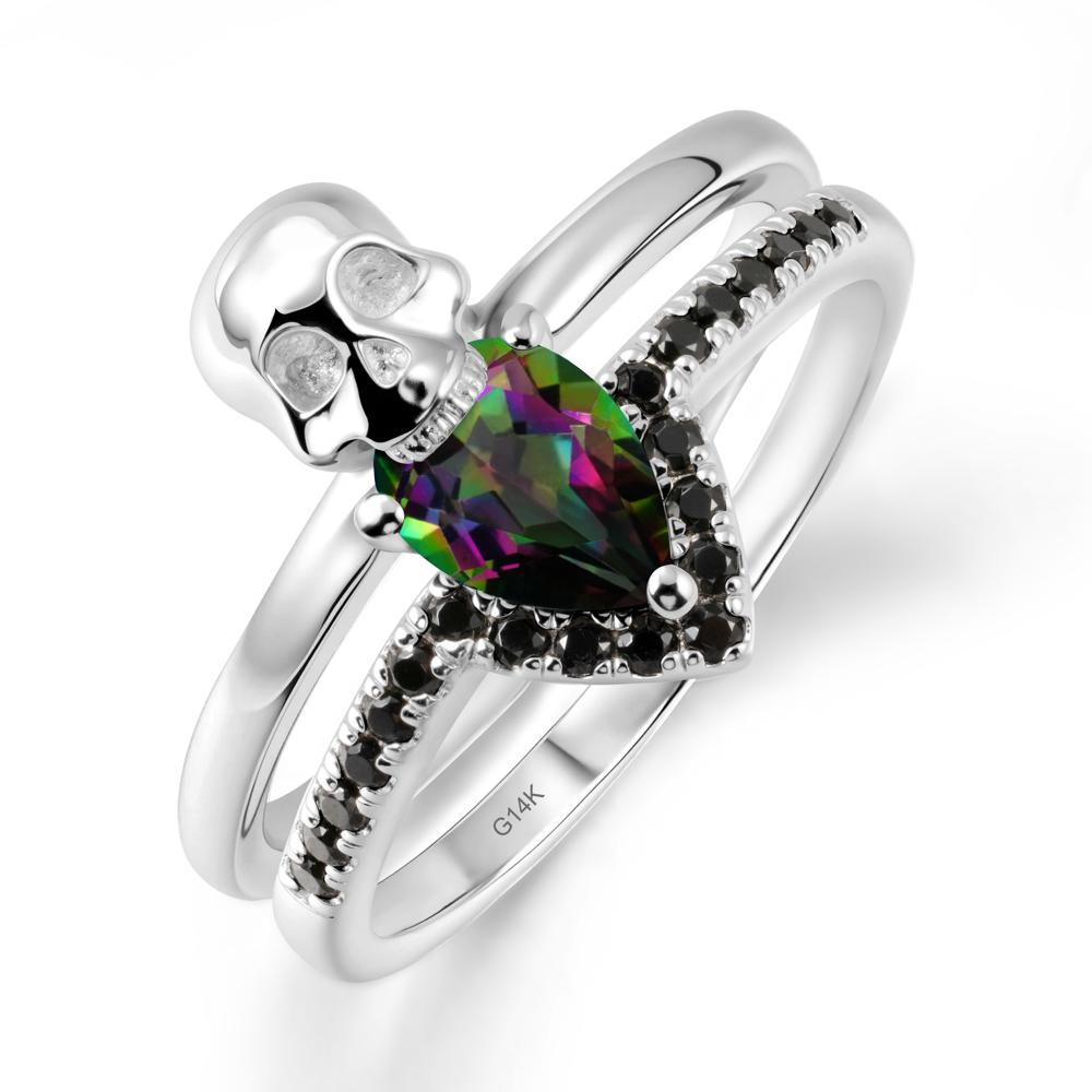Pear Shaped Mystic Topaz and Black Spinel Halloween Ring - LUO Jewelry #metal_14k white gold