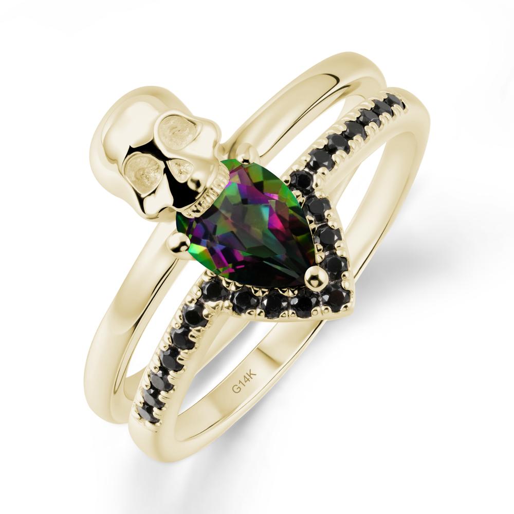 Pear Shaped Mystic Topaz and Black Spinel Halloween Ring - LUO Jewelry #metal_14k yellow gold