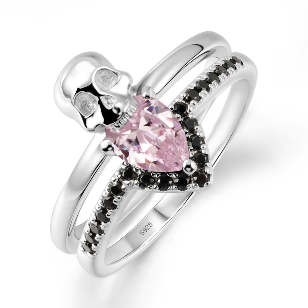 Double Band Skull Pink Cubic Zirconia and Black Spinel Ring - LUO Jewelry #metal_sterling silver