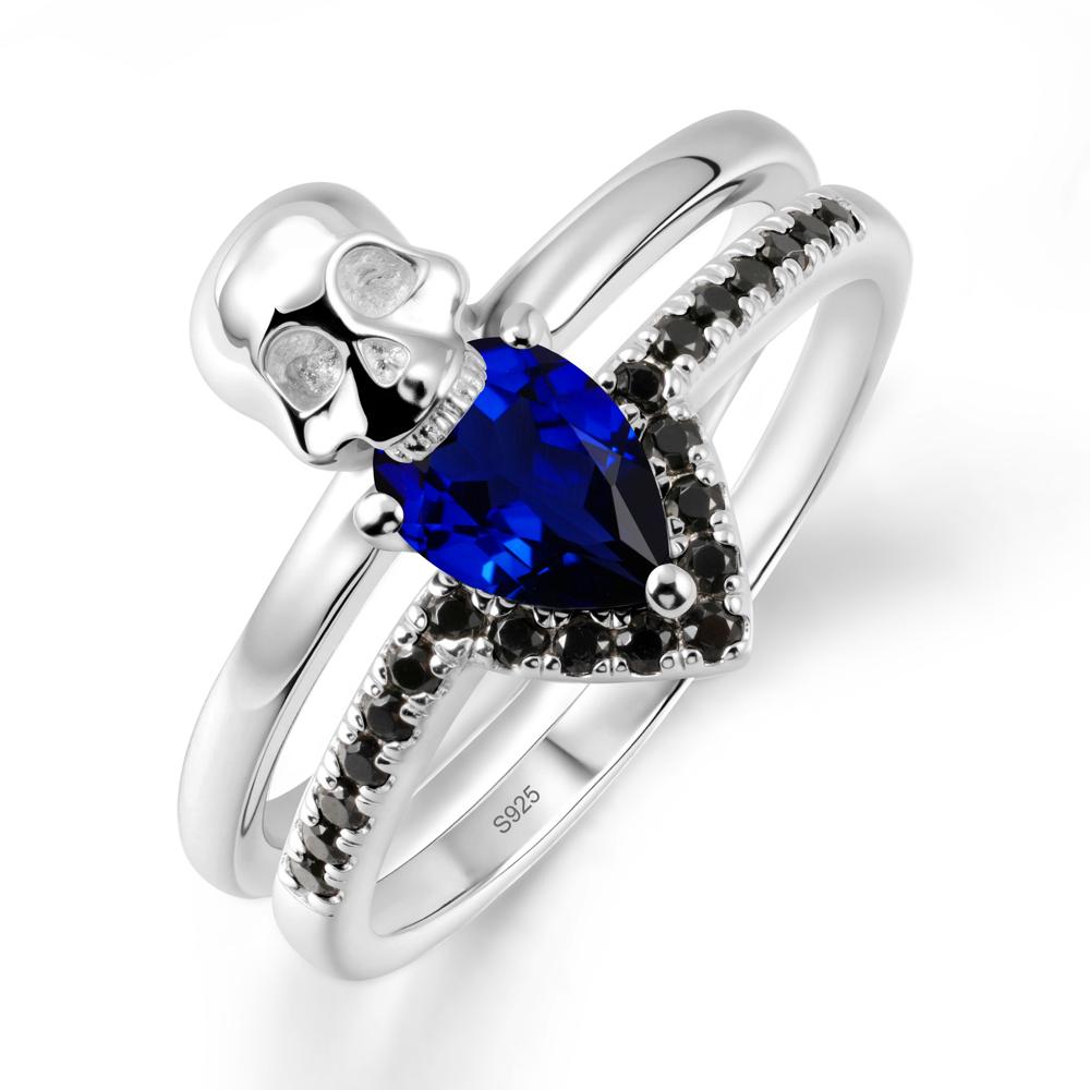Double Band Skull Sapphire and Black Spinel Ring - LUO Jewelry #metal_sterling silver