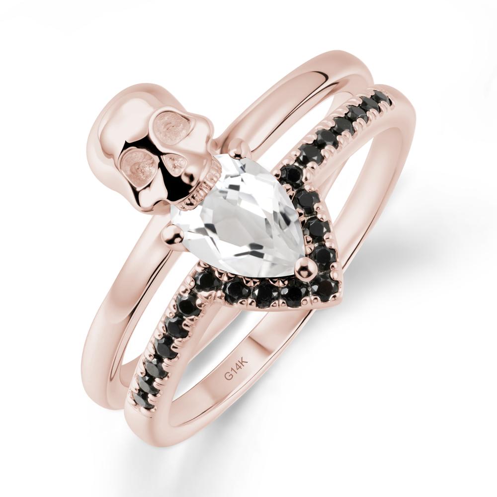 Pear Shaped White Topaz and Black Spinel Halloween Ring - LUO Jewelry #metal_14k rose gold