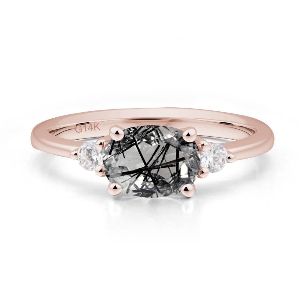 Oval East West Black Rutilated Quartz Trilogy Ring - LUO Jewelry #metal_14k rose gold