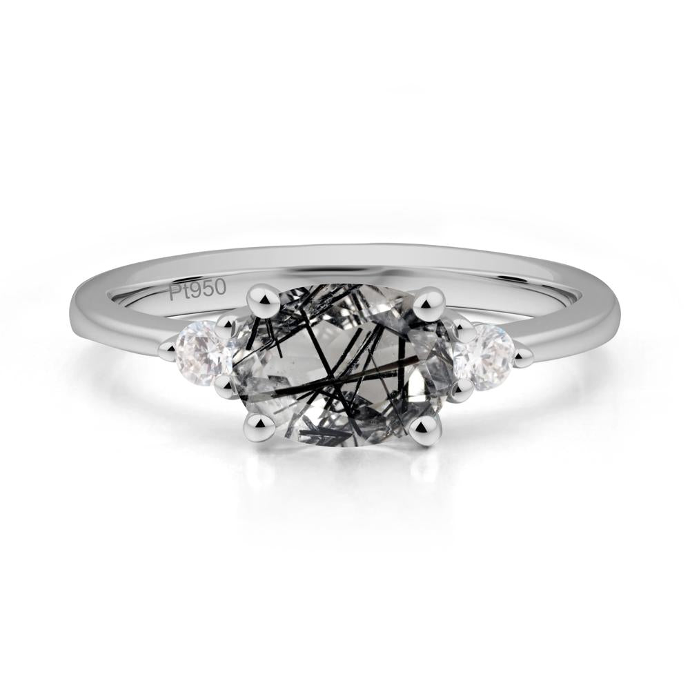 Oval East West Black Rutilated Quartz Trilogy Ring - LUO Jewelry #metal_platinum