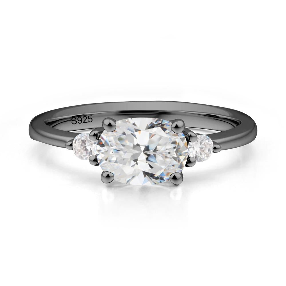 Oval East West Cubic Zirconia Trilogy Ring - LUO Jewelry #metal_black finish sterling silver