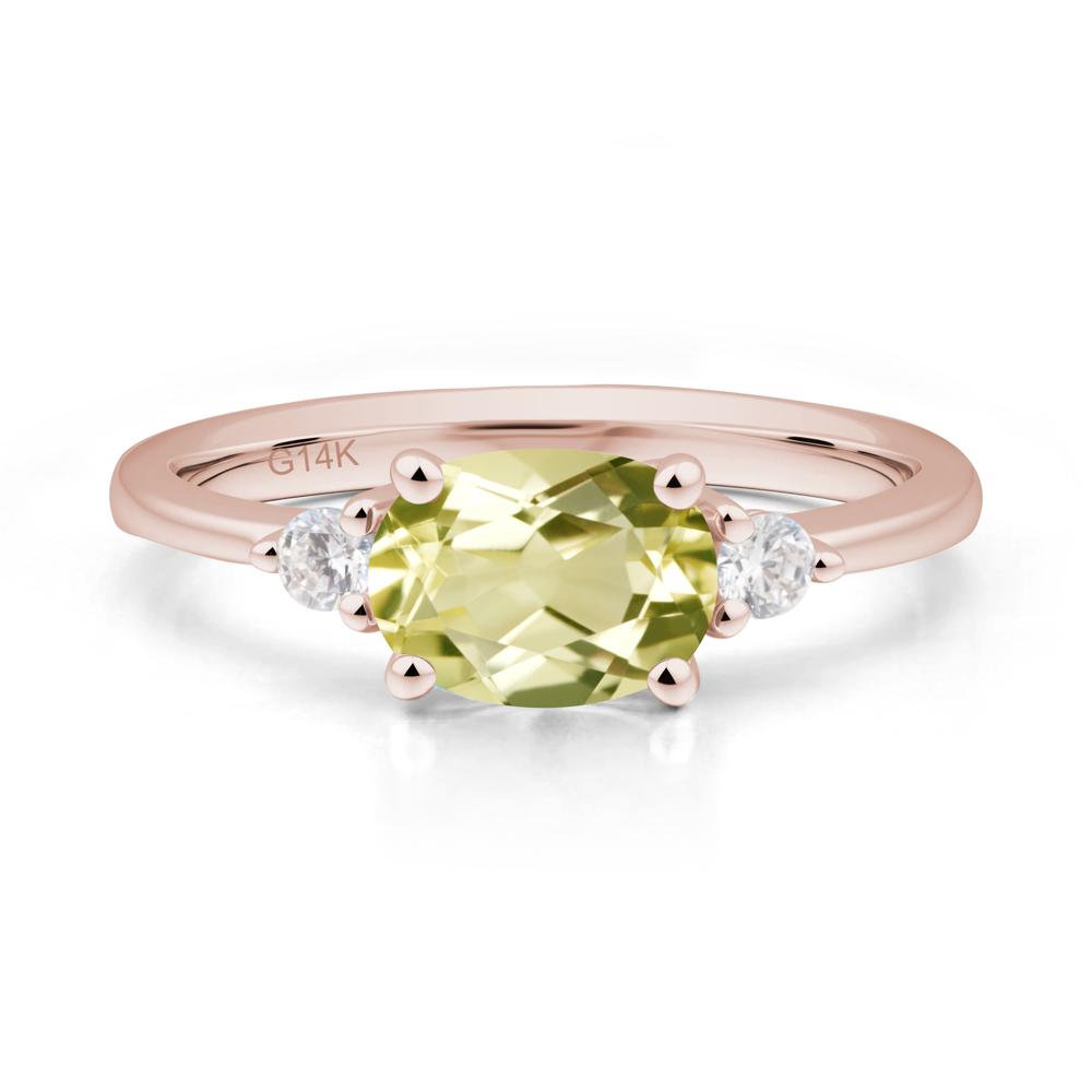 Oval East West Lemon Quartz Trilogy Ring - LUO Jewelry #metal_14k rose gold