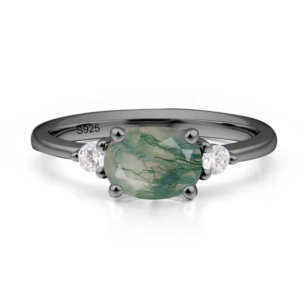 Oval East West Moss Agate Trilogy Ring - LUO Jewelry #metal_black finish sterling silver