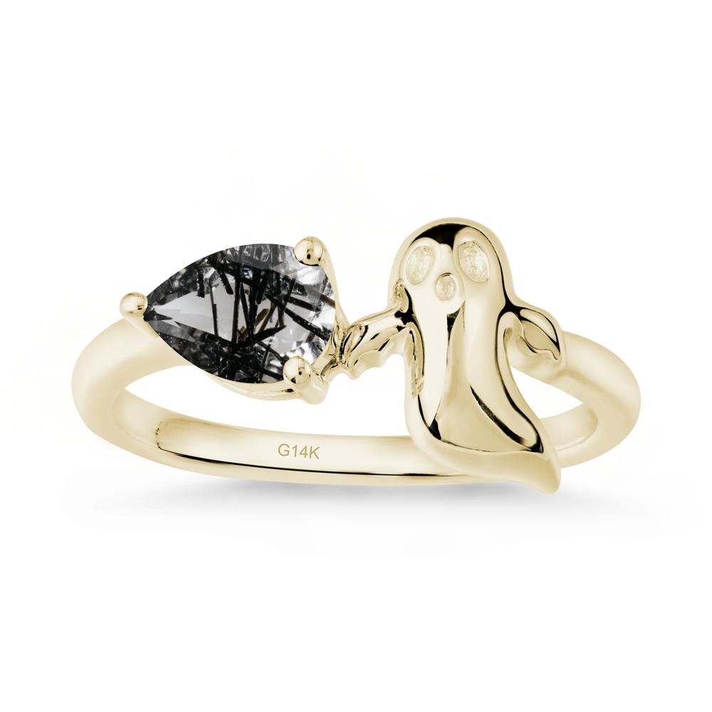 Halloween Ghost Black Rutilated Quartz Ring - LUO Jewelry #metal_14k yellow gold