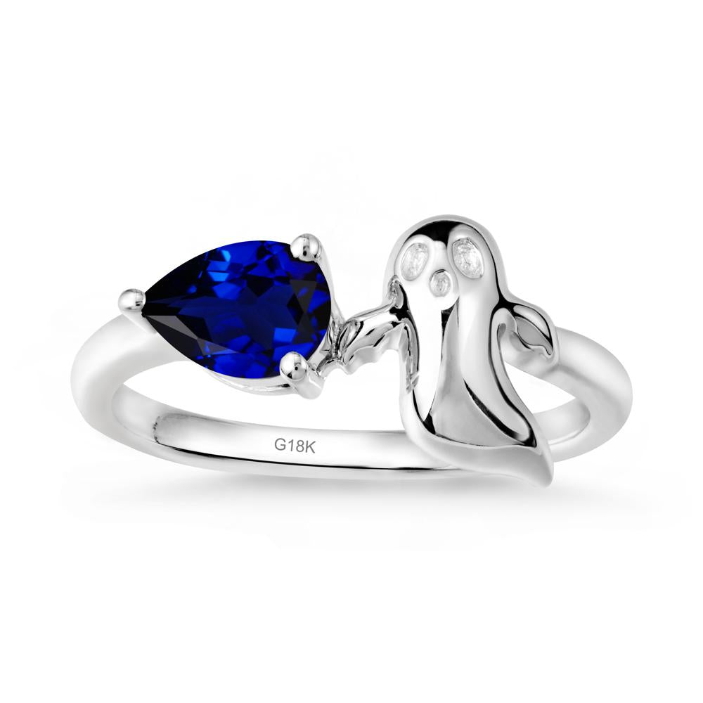 Pear Shapped Sapphire Gothic Ring - LUO Jewelry #metal_18k white gold