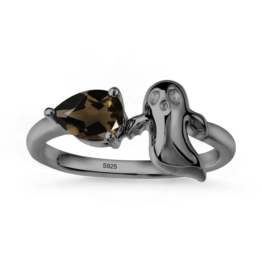 Halloween Ghost Smoky Quartz Ring - LUO Jewelry #metal_black finish sterling silver