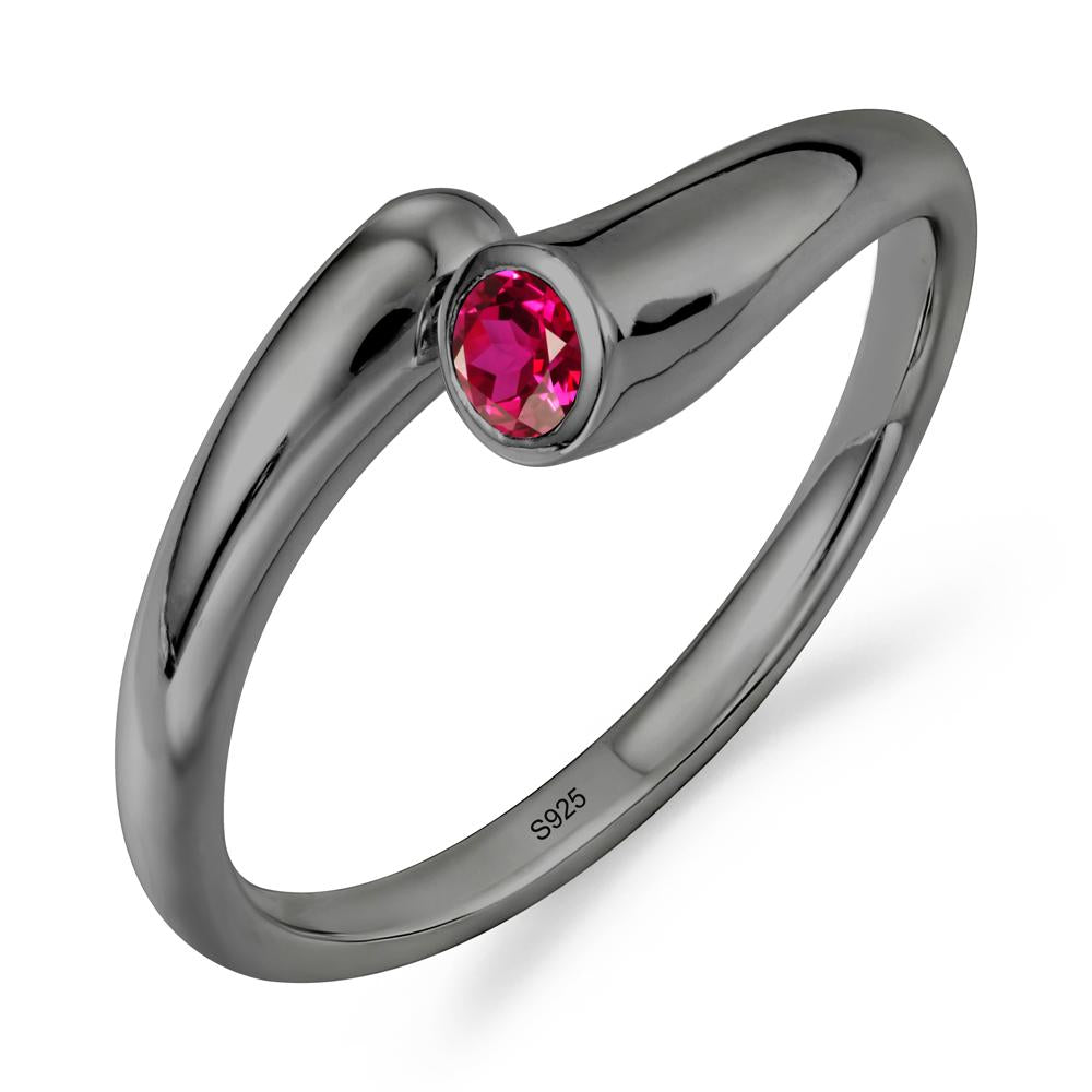 Minimalist Bypass Ruby Ring - LUO Jewelry #metal_black finish sterling silver