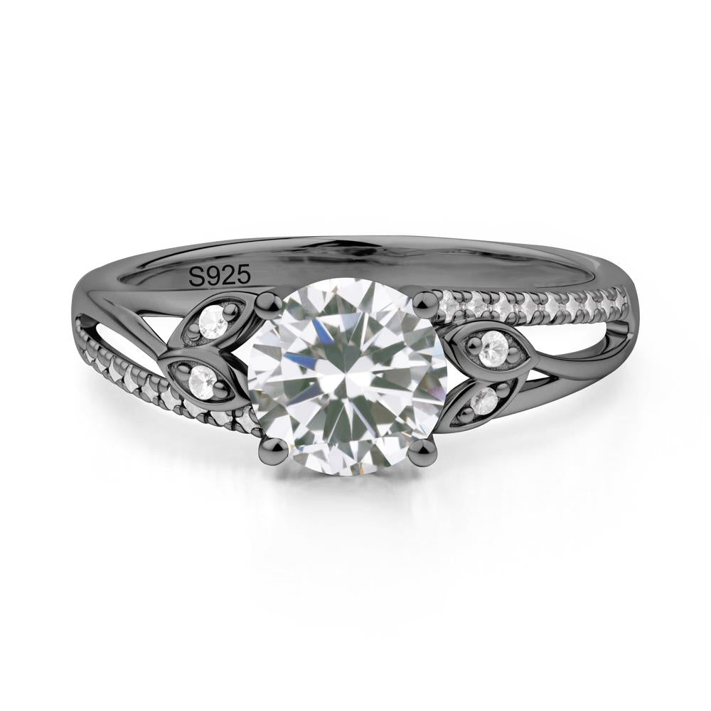 Leaf Inspired Cubic Zirconia Engagement Ring - LUO Jewelry #metal_black finish sterling silver