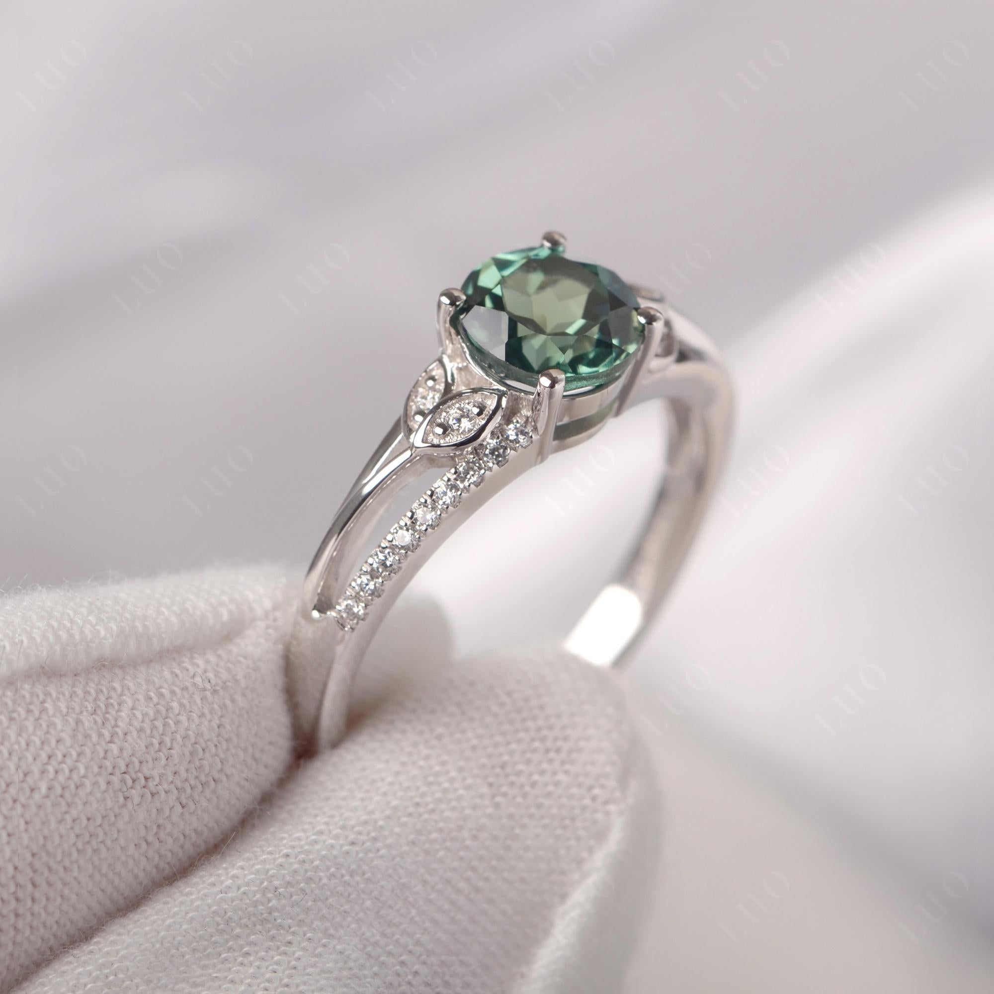 Leaf Inspired Green Sapphire Engagement Ring - LUO Jewelry 