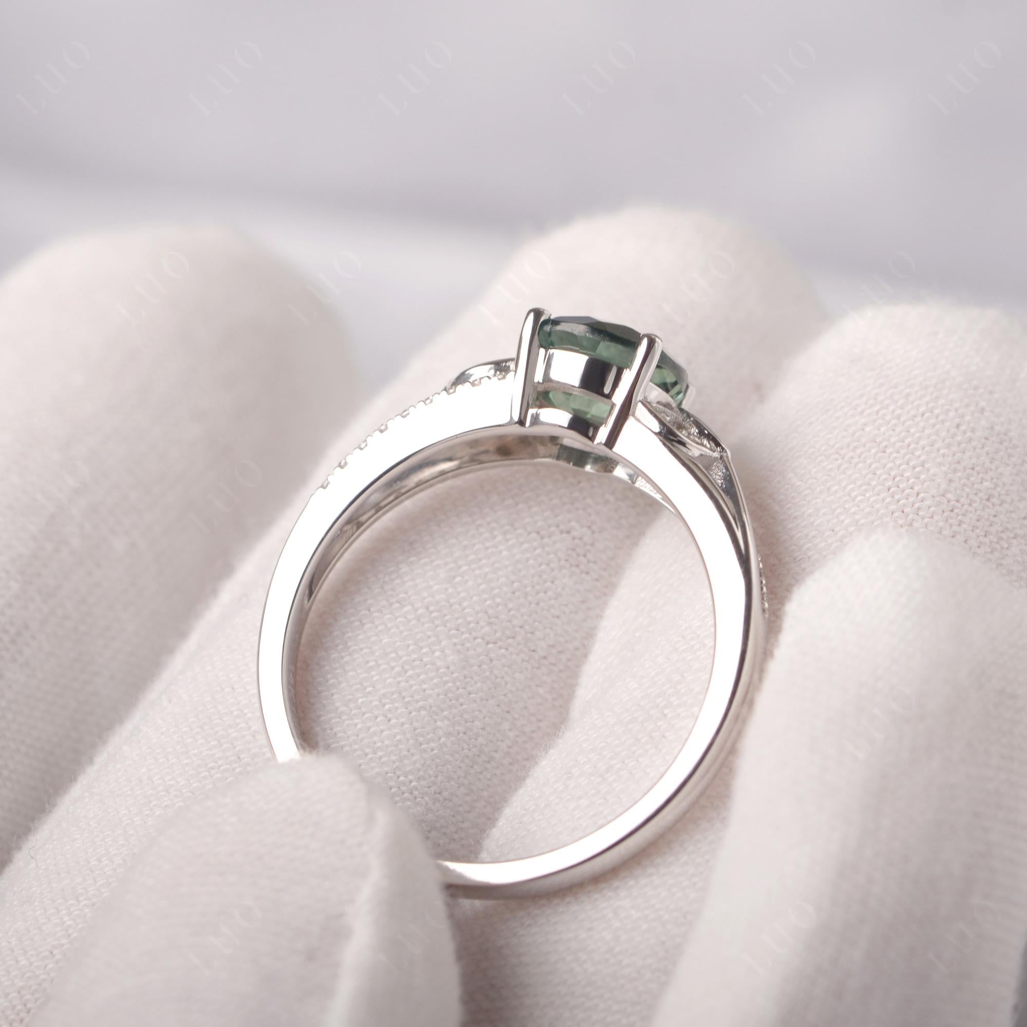Leaf Inspired Green Sapphire Engagement Ring - LUO Jewelry 