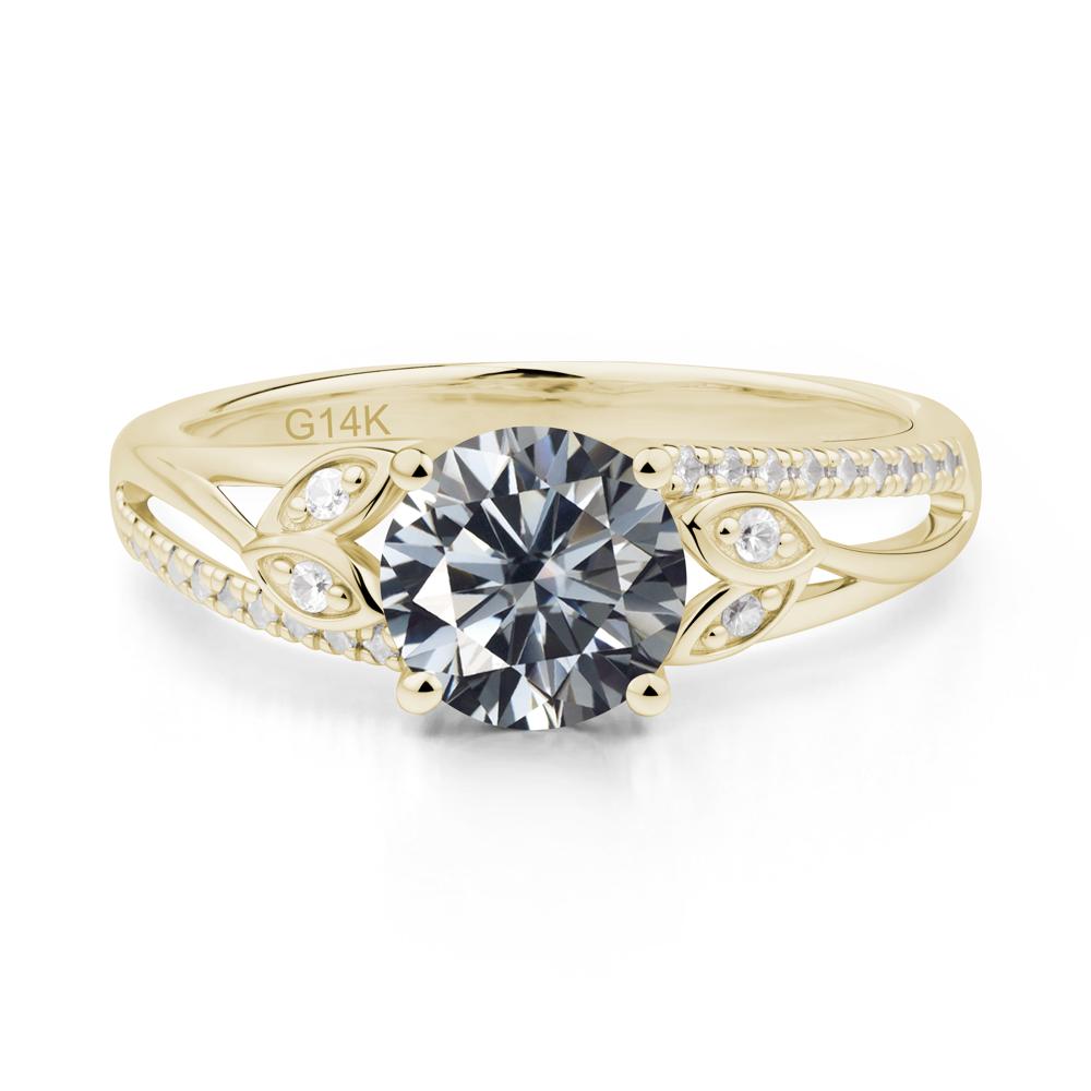 Leaf Inspired Grey Moissanite Engagement Ring - LUO Jewelry #metal_14k yellow gold