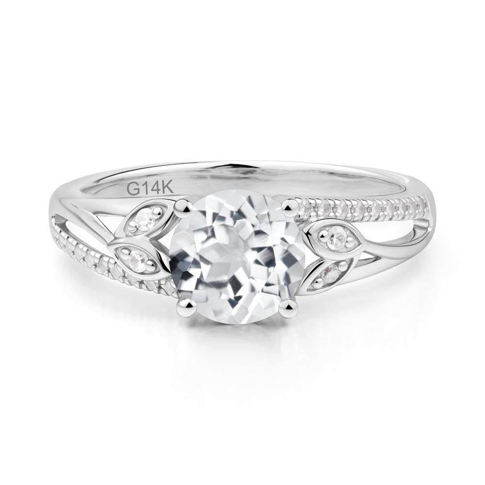 Leaf Inspired White Topaz Engagement Ring - LUO Jewelry #metal_14k white gold