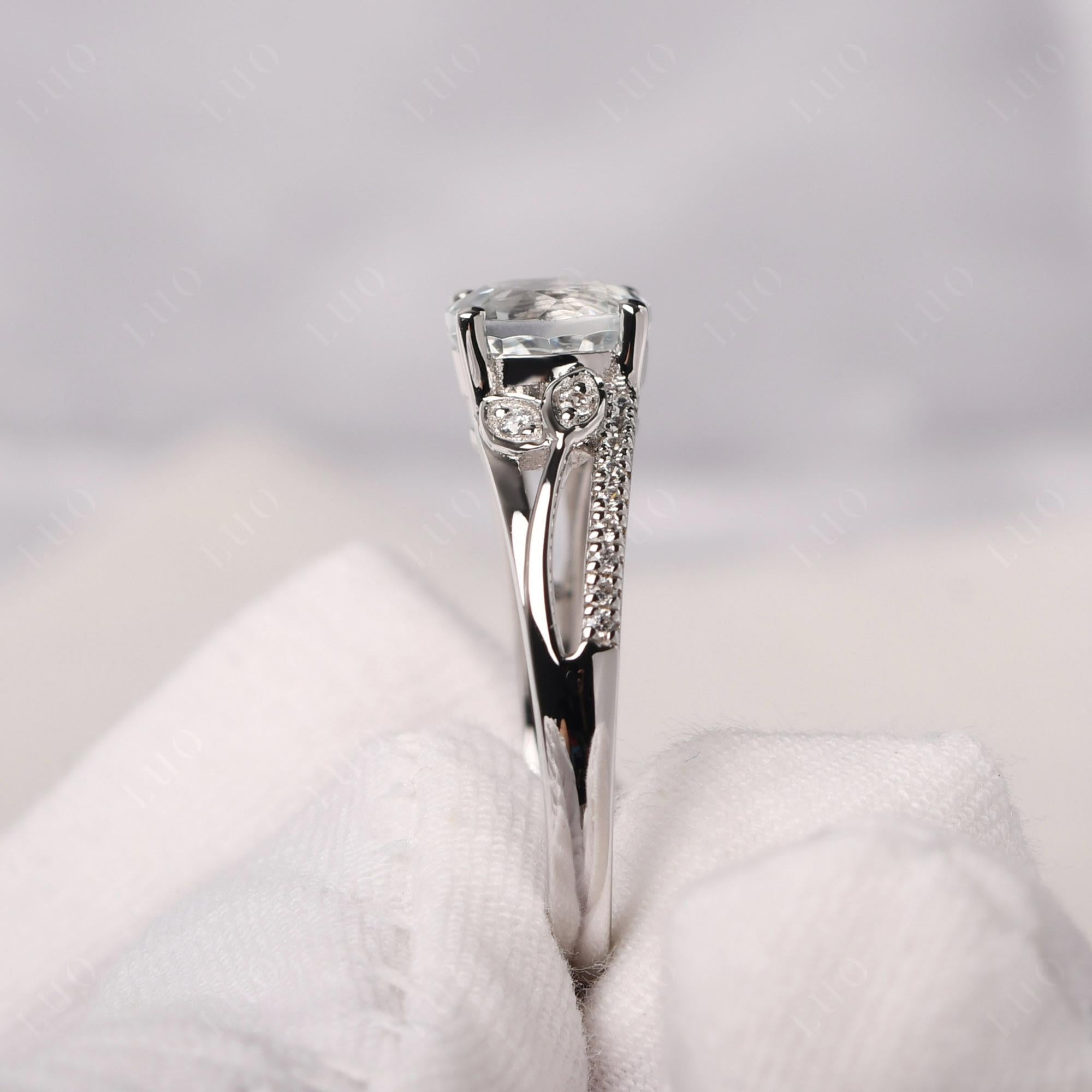 Leaf Inspired White Topaz Engagement Ring - LUO Jewelry 