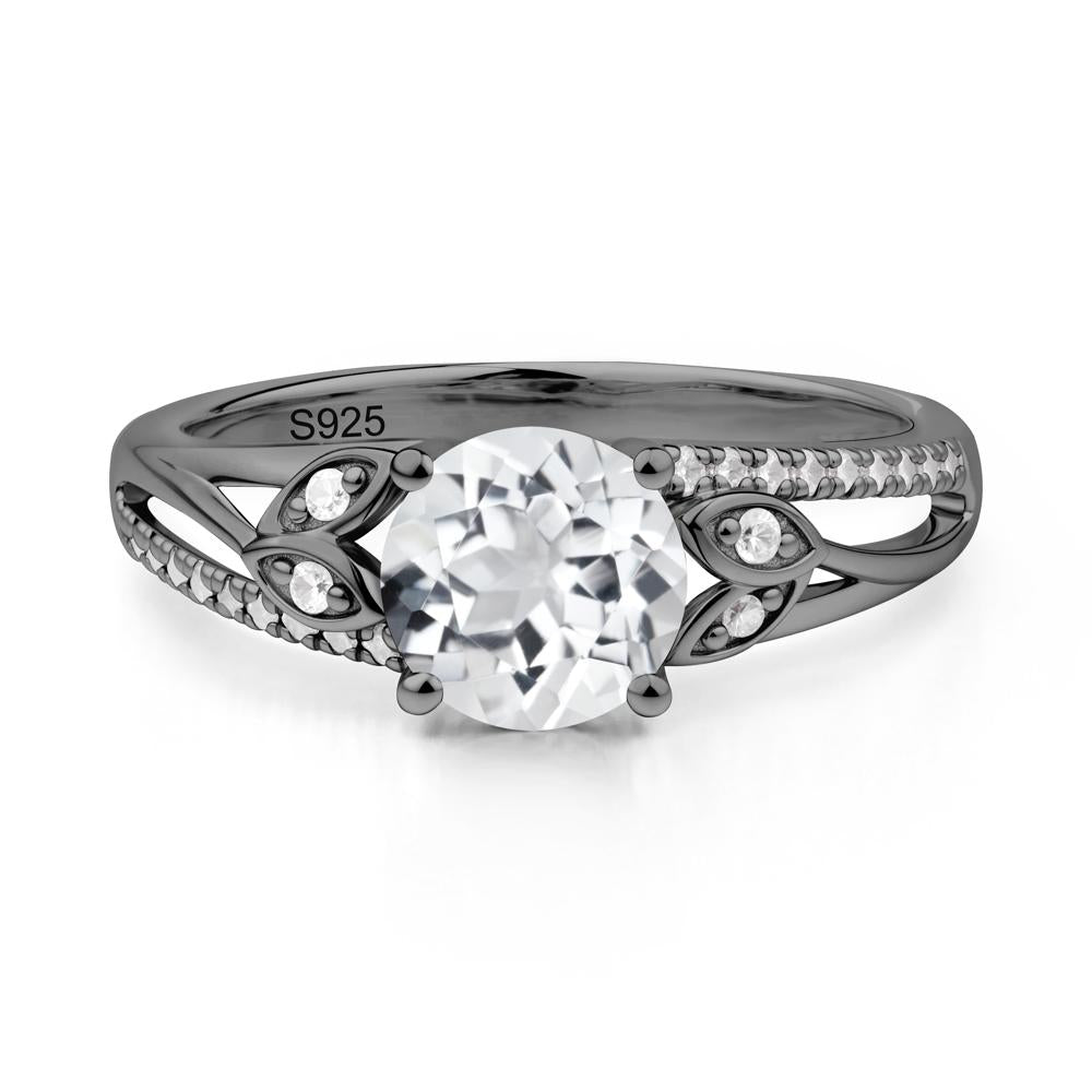 Leaf Inspired White Topaz Engagement Ring - LUO Jewelry #metal_black finish sterling silver