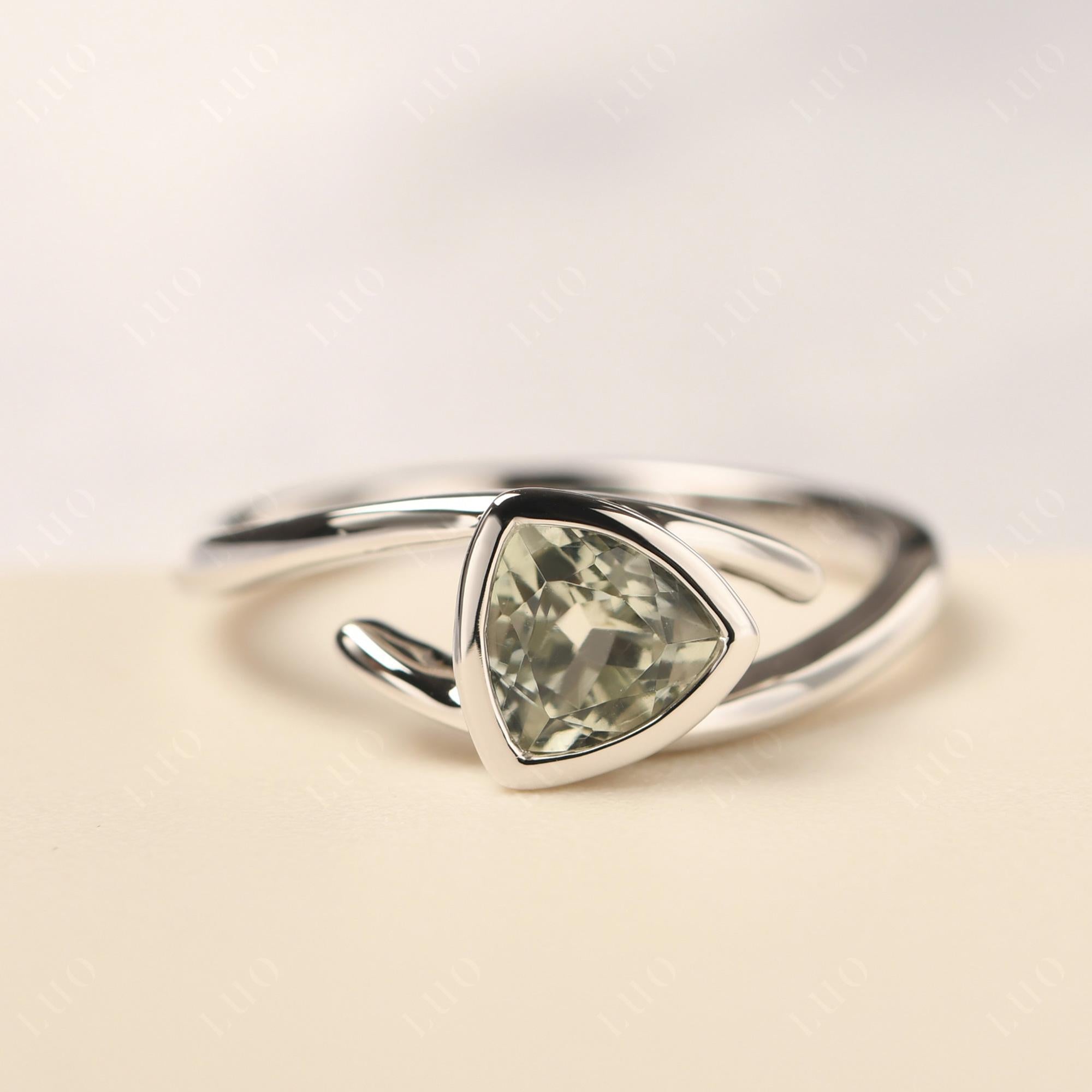 Bezel Set Green Amethyst Ring - LUO Jewelry 