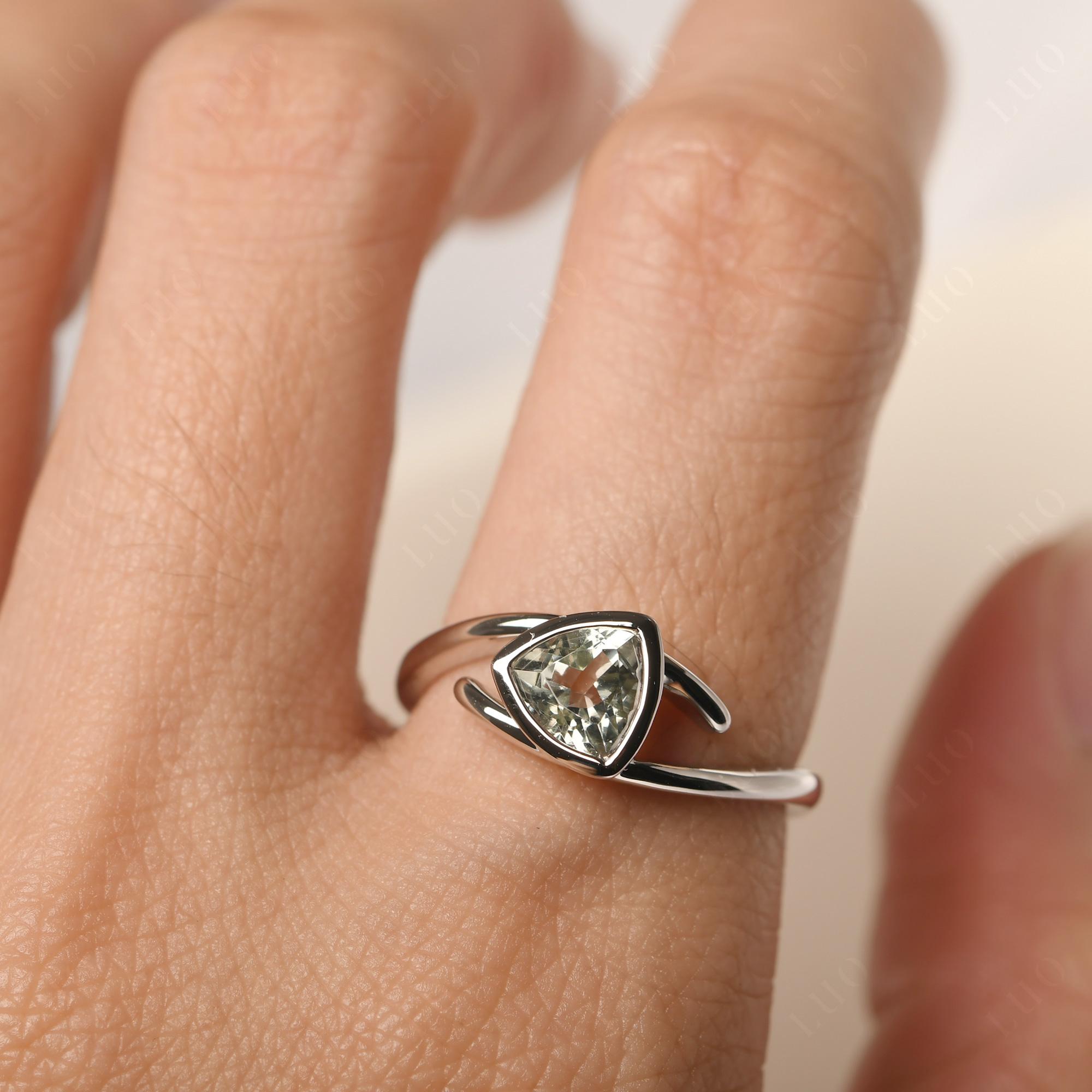 Bezel Set Green Amethyst Ring - LUO Jewelry 