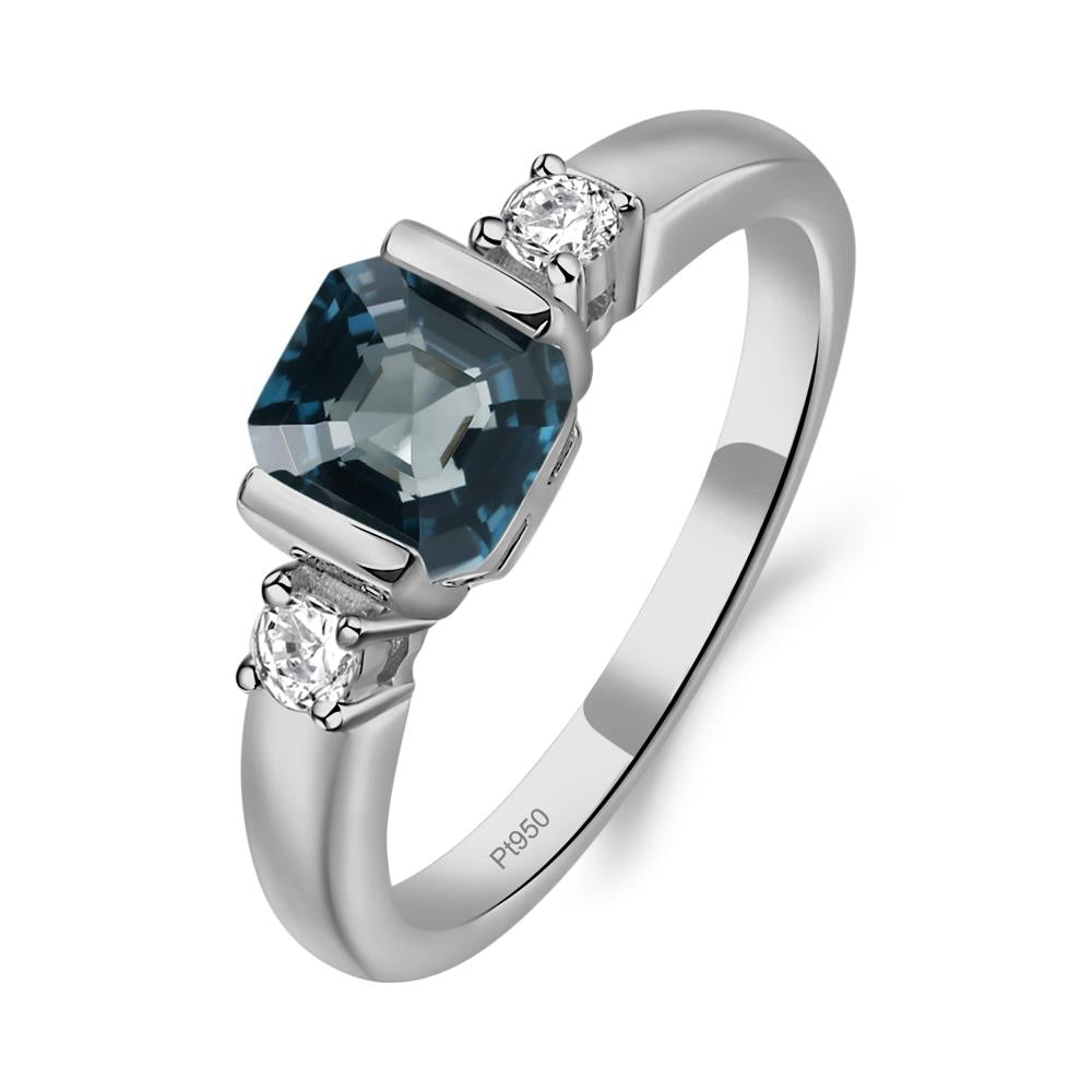 London Blue Topaz Half Bezel Set Asscher Cut Ring - LUO Jewelry #metal_platinum