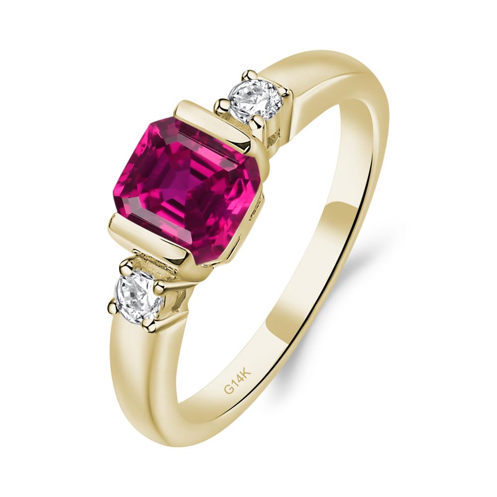 Ruby Half Bezel Set Asscher Cut Ring - LUO Jewelry #metal_14k yellow gold