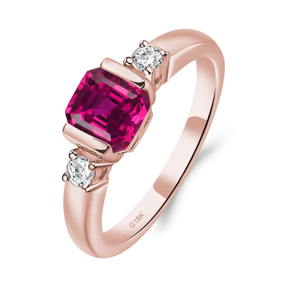 Ruby Half Bezel Set Asscher Cut Ring - LUO Jewelry #metal_18k rose gold