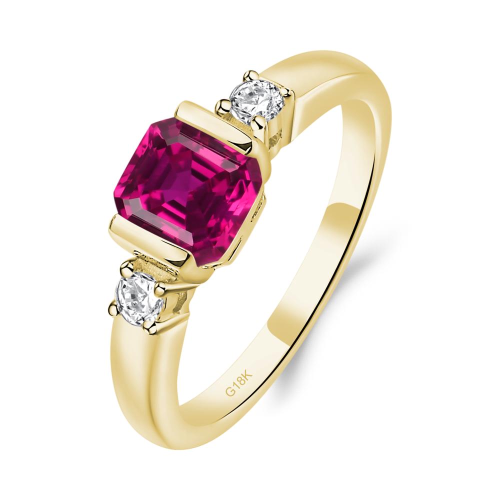 Ruby Half Bezel Set Asscher Cut Ring - LUO Jewelry #metal_18k yellow gold