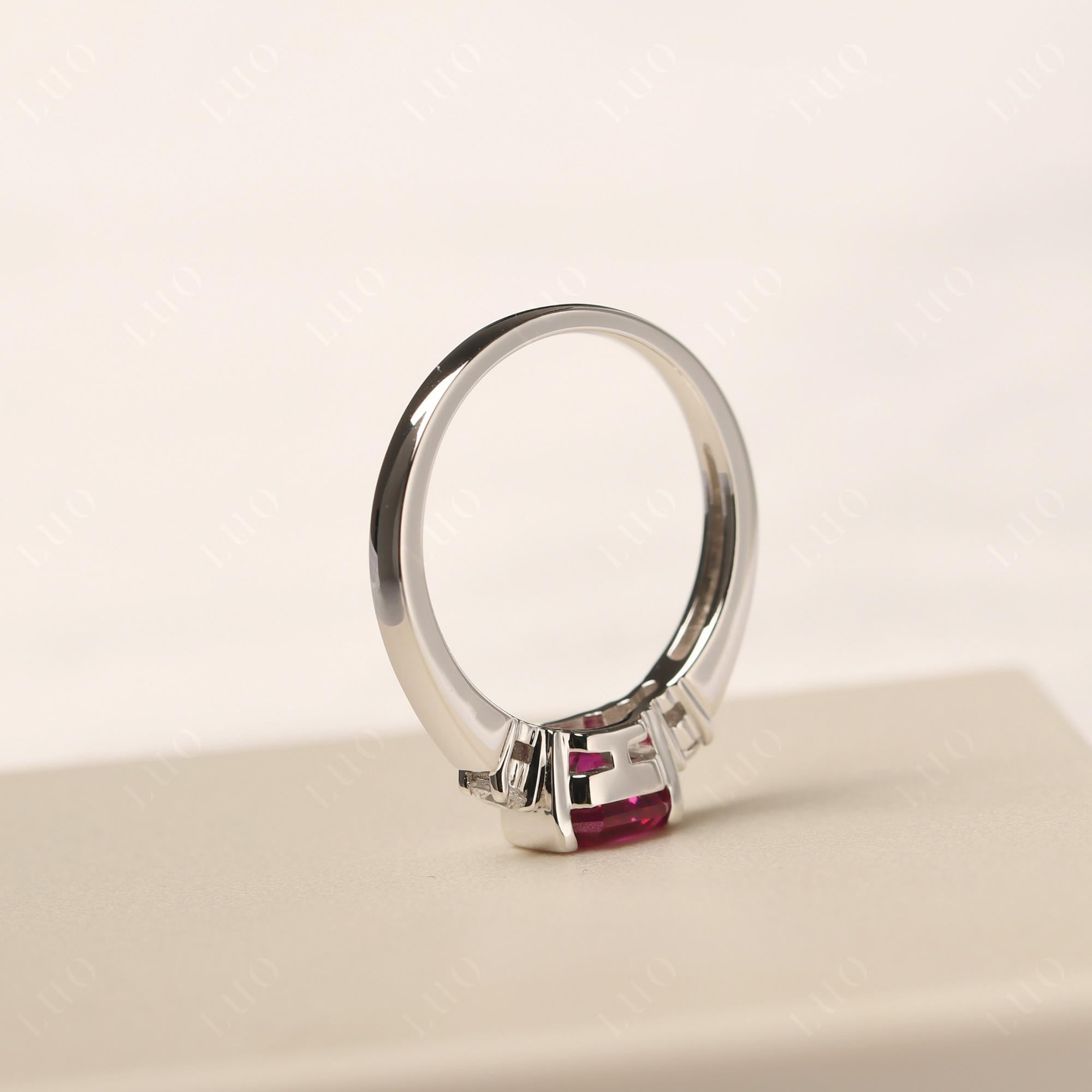 Ruby Half Bezel Set Asscher Cut Ring - LUO Jewelry 