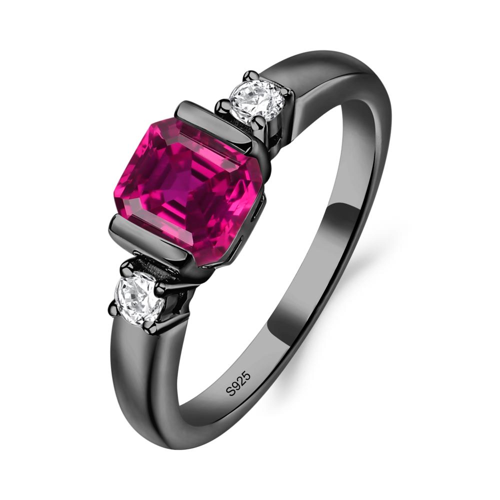 Ruby Half Bezel Set Asscher Cut Ring - LUO Jewelry #metal_black finish sterling silver