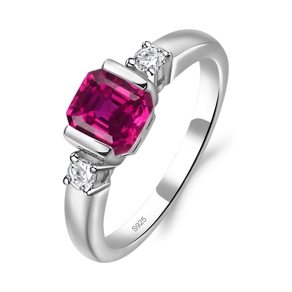 Ruby Half Bezel Set Asscher Cut Ring - LUO Jewelry #metal_sterling silver