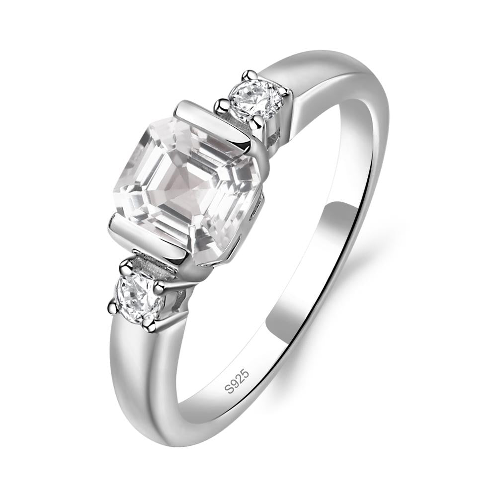 White Topaz Half Bezel Set Asscher Cut Ring - LUO Jewelry #metal_sterling silver