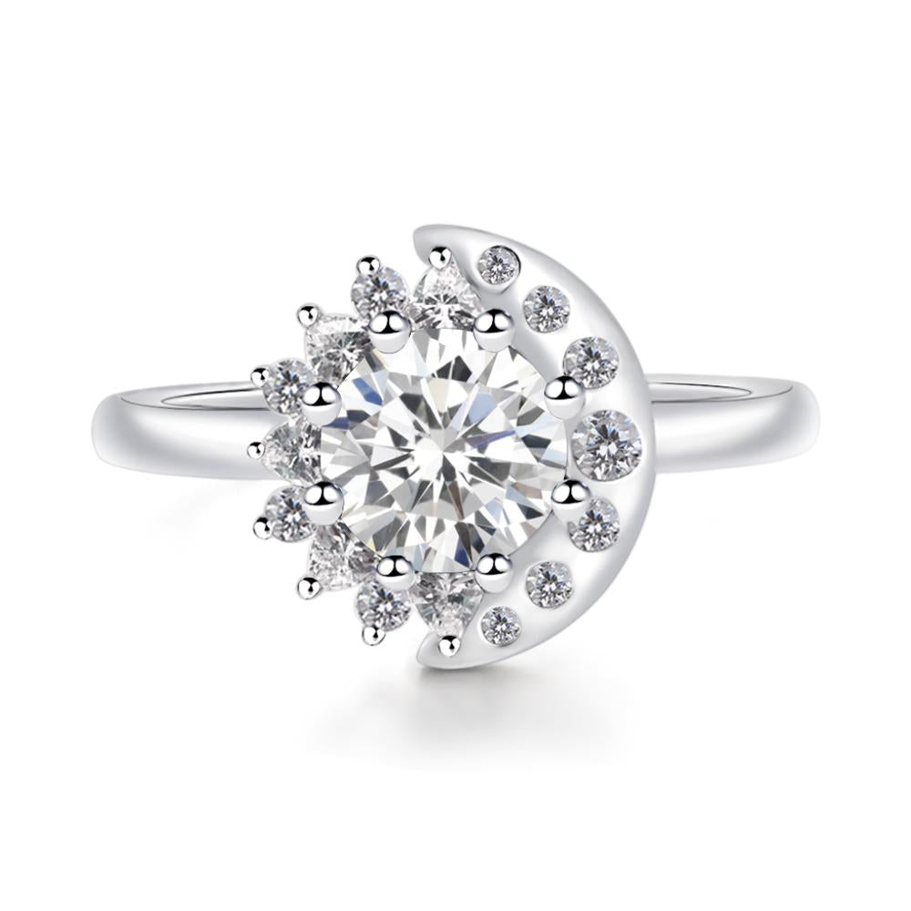 Cubic Zirconia Sun and Moon Ring - LUO Jewelry #metal_18k white gold