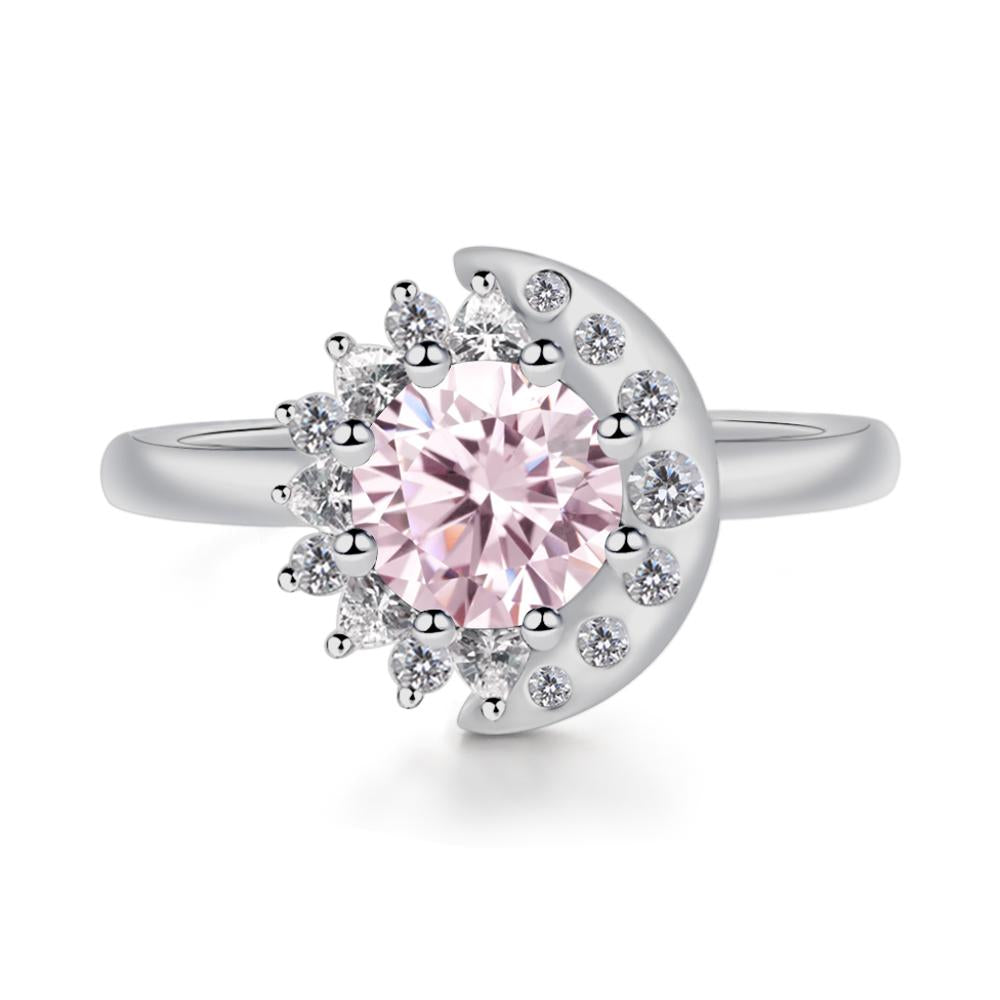 Pink Cubic Zirconia Sun and Moon Ring - LUO Jewelry #metal_platinum