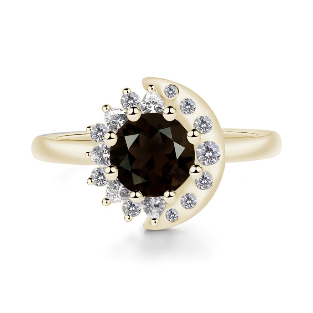 Smoky Quartz Sun and Moon Ring - LUO Jewelry #metal_14k yellow gold