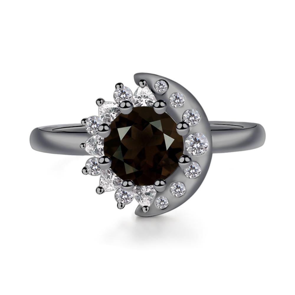 Smoky Quartz Sun and Moon Ring - LUO Jewelry #metal_black finish sterling silver