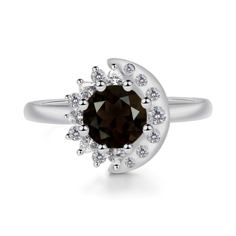 Smoky Quartz Sun and Moon Ring - LUO Jewelry #metal_platinum