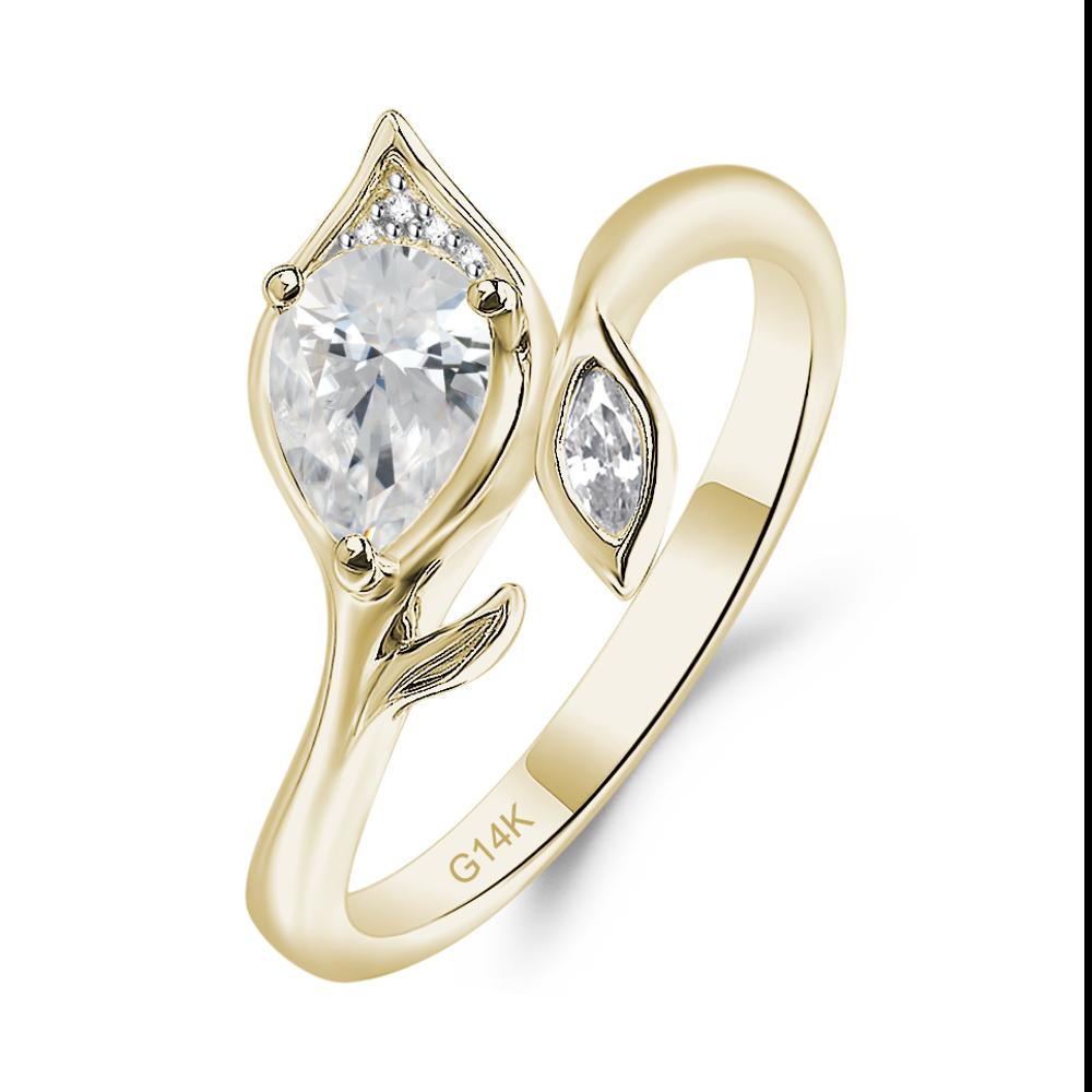 Nature Inspired Cubic Zirconia Leaf Ring - LUO Jewelry #metal_14k yellow gold