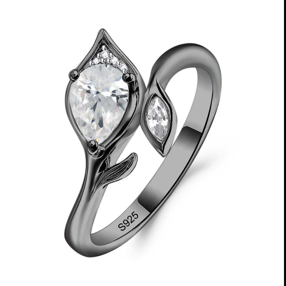 Nature Inspired Cubic Zirconia Leaf Ring - LUO Jewelry #metal_black finish sterling silver