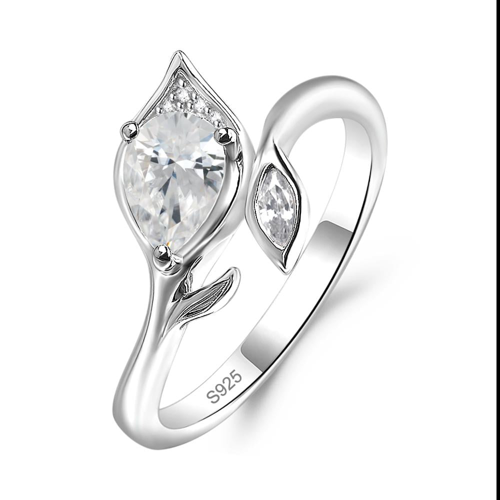 Nature Inspired Cubic Zirconia Leaf Ring - LUO Jewelry #metal_sterling silver