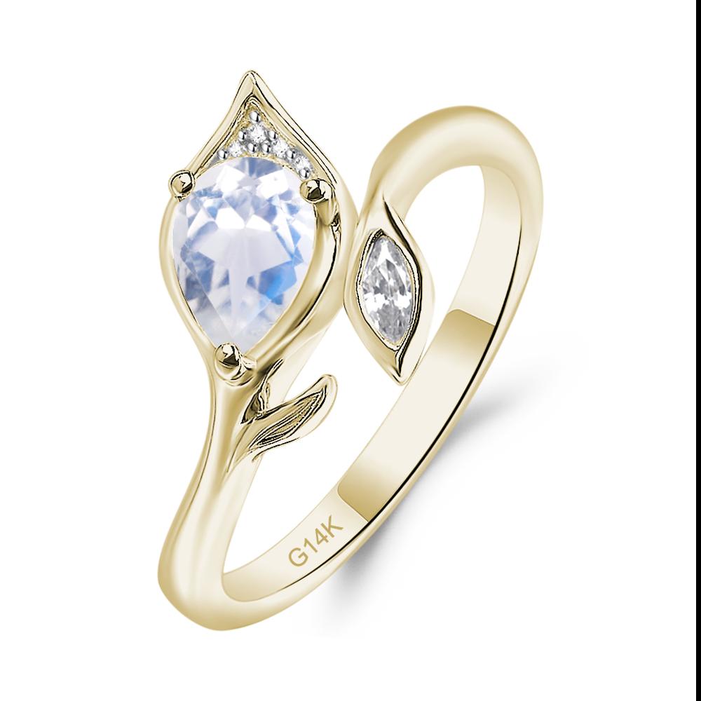 Moonstone Leaf Design Ring - LUO Jewelry #metal_14k yellow gold