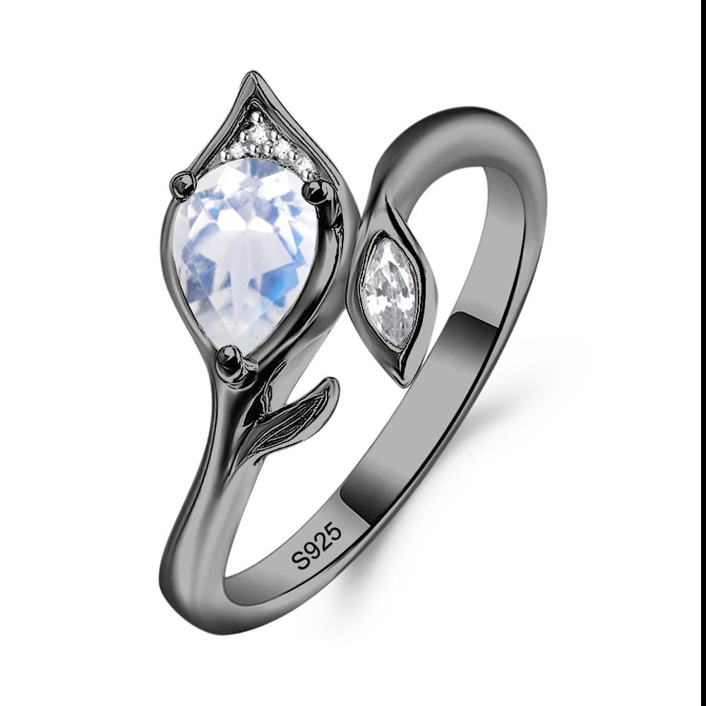 Moonstone Leaf Design Ring - LUO Jewelry #metal_black finish sterling silver