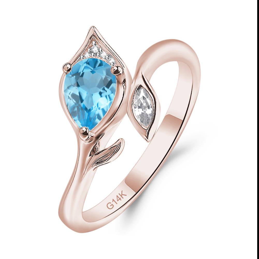 Nature Inspired Swiss Blue Topaz Leaf Ring - LUO Jewelry #metal_14k rose gold