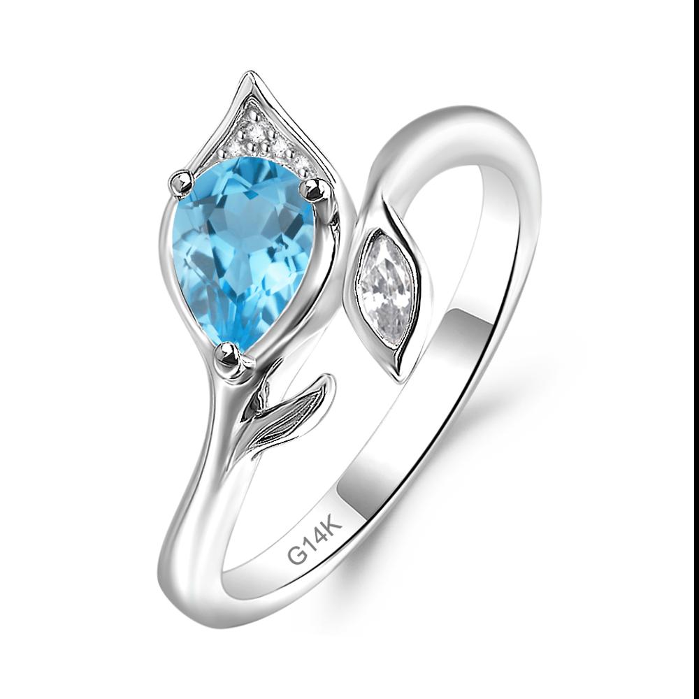 Nature Inspired Swiss Blue Topaz Leaf Ring - LUO Jewelry #metal_14k white gold