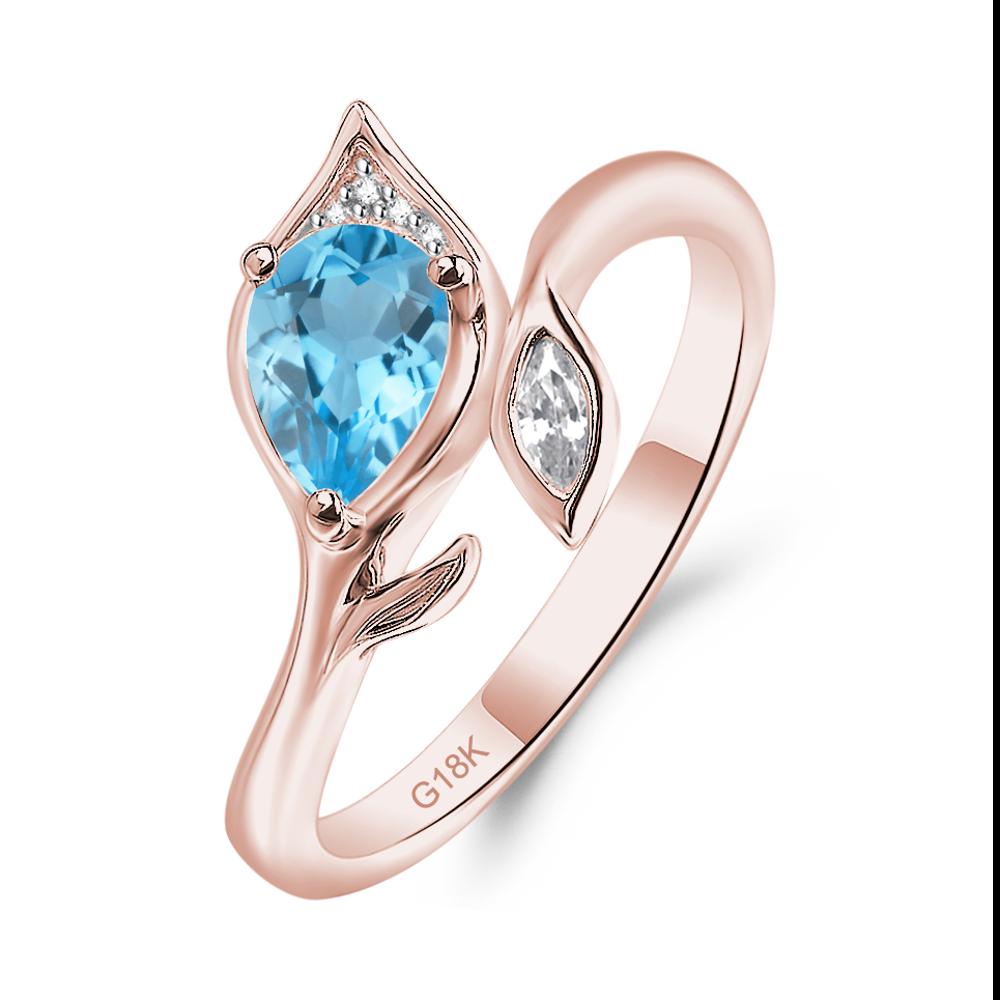 Nature Inspired Swiss Blue Topaz Leaf Ring - LUO Jewelry #metal_18k rose gold