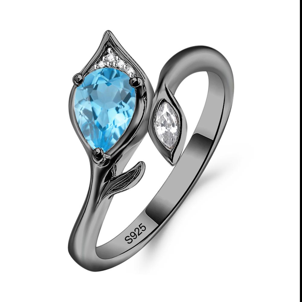 Nature Inspired Swiss Blue Topaz Leaf Ring - LUO Jewelry #metal_black finish sterling silver