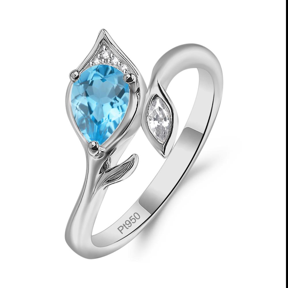 Nature Inspired Swiss Blue Topaz Leaf Ring - LUO Jewelry #metal_platinum