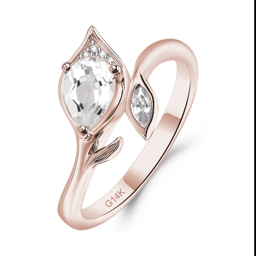White Topaz Leaf Design Ring - LUO Jewelry #metal_14k rose gold